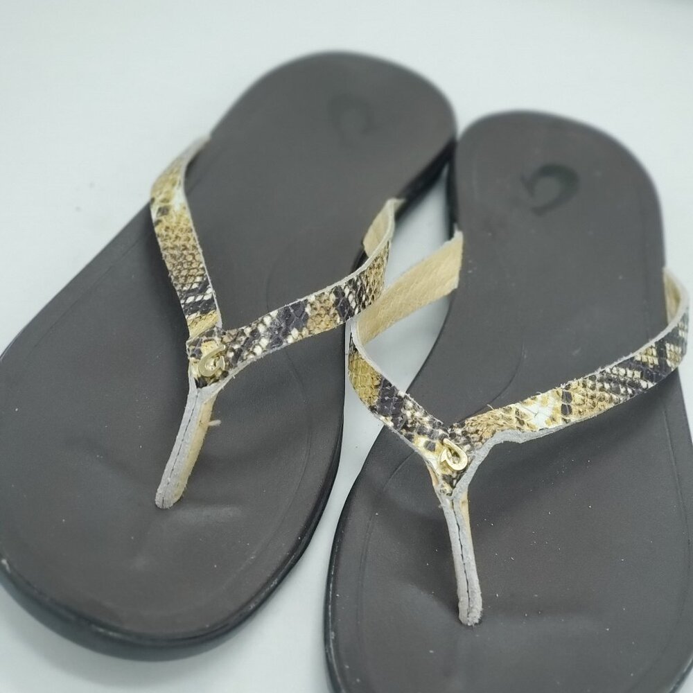 Olukai Ho'opio Leather Snake Print Sandals Flip Flops Woman size 10 - Picture 2 of 6